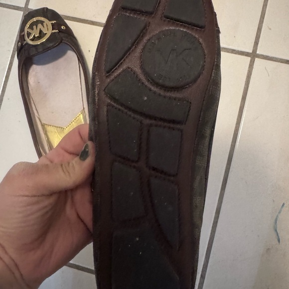 Michael Kors Logo Ballet Flats Brown Gold Size 8 - Picture 3 of 5
